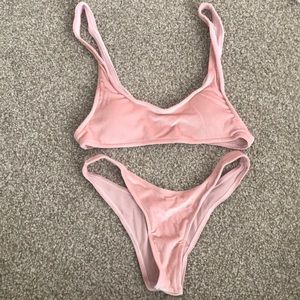 High Waisted Pink Suede Swim Set